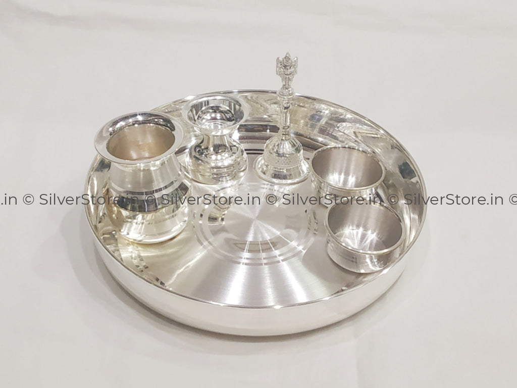 925 Silver Pooja Thali - 6 Size Pack Of Items Pooja