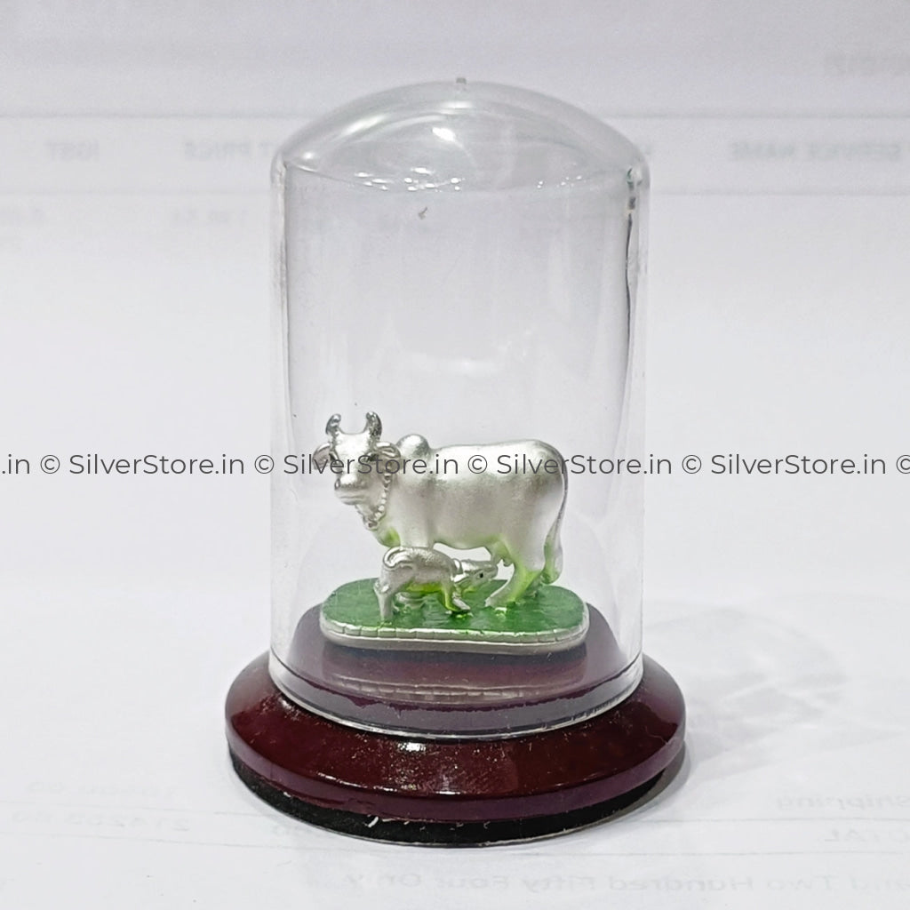 999 Pure Silver Cow Idol / Kamdhenu Cow And Calf Idol - Small Size