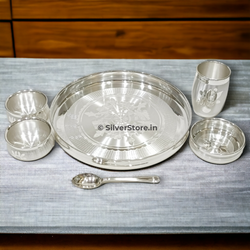 999 Pure Silver Dinner Set / Thali - Ashapura Pattern With Bis Hallmark 11’ Size Flower Engraving
