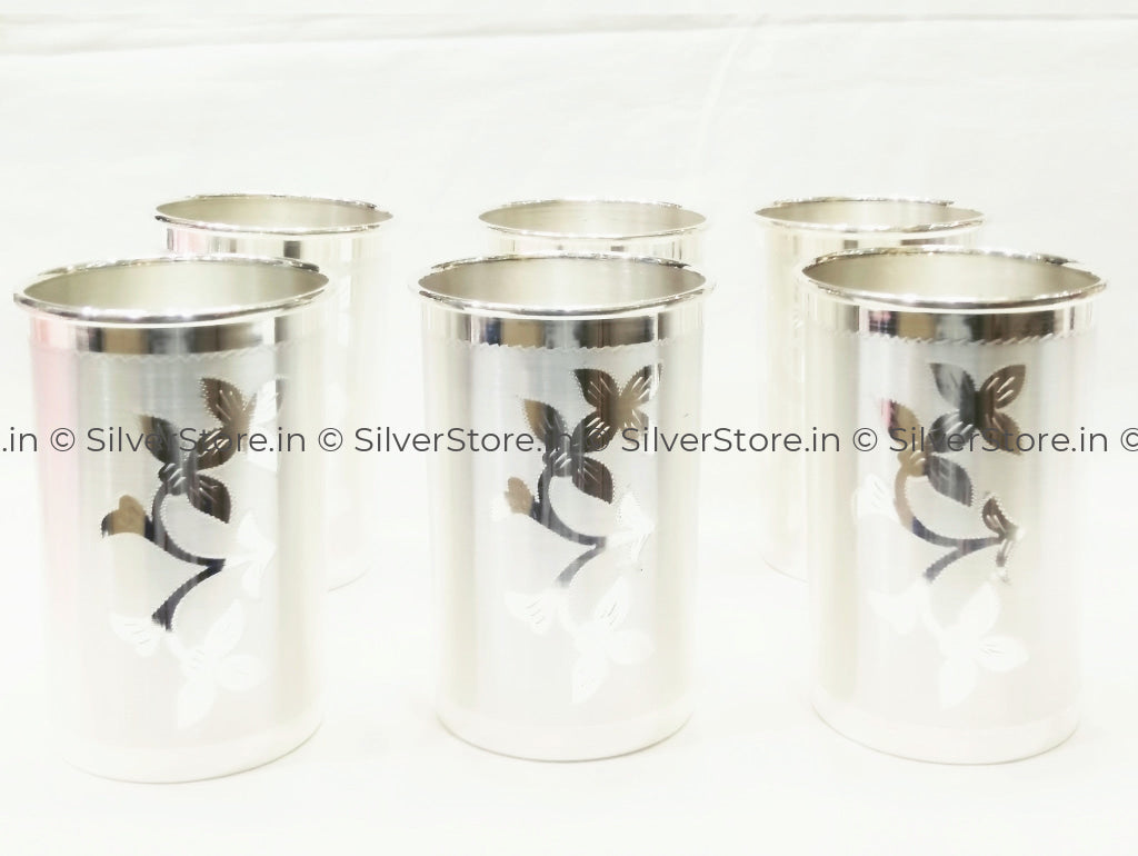 Pure Silver Glass - Flower Designed Pure Silver Glass
