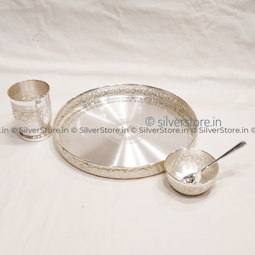 Pure Silver Nakshi Dinner Set - 990 Bis Hallmarked 12 Inches Size Dinner Silver