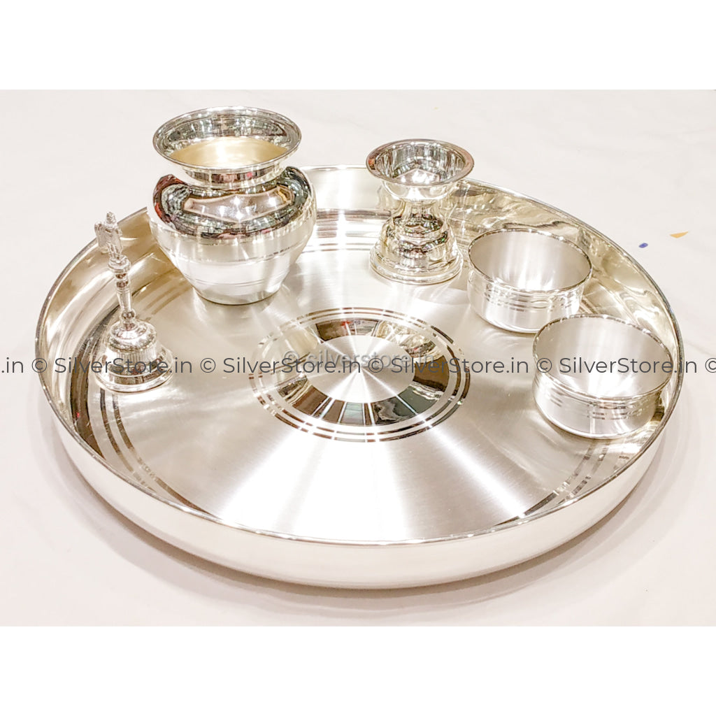 Pure Silver Pooja Thali - 10 Size Pack Of 6 Items