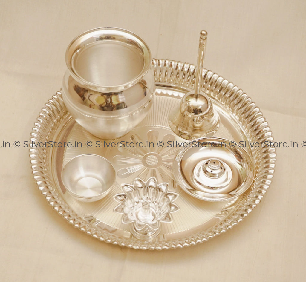 Pure Silver Pooja Thali - Bis Hallmarked Silver Pooja Thali