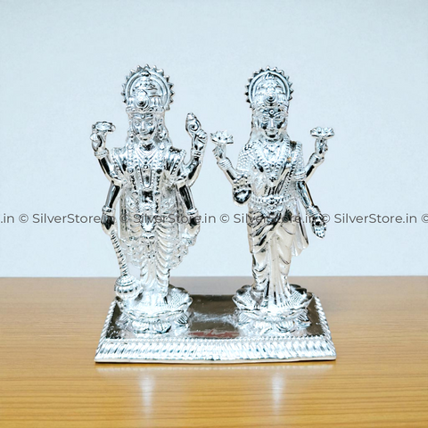 Pure Silver Vishnu Laxmi Idol solid silver idol 925 Silver Bis Hallmark 4’’ Inch Height