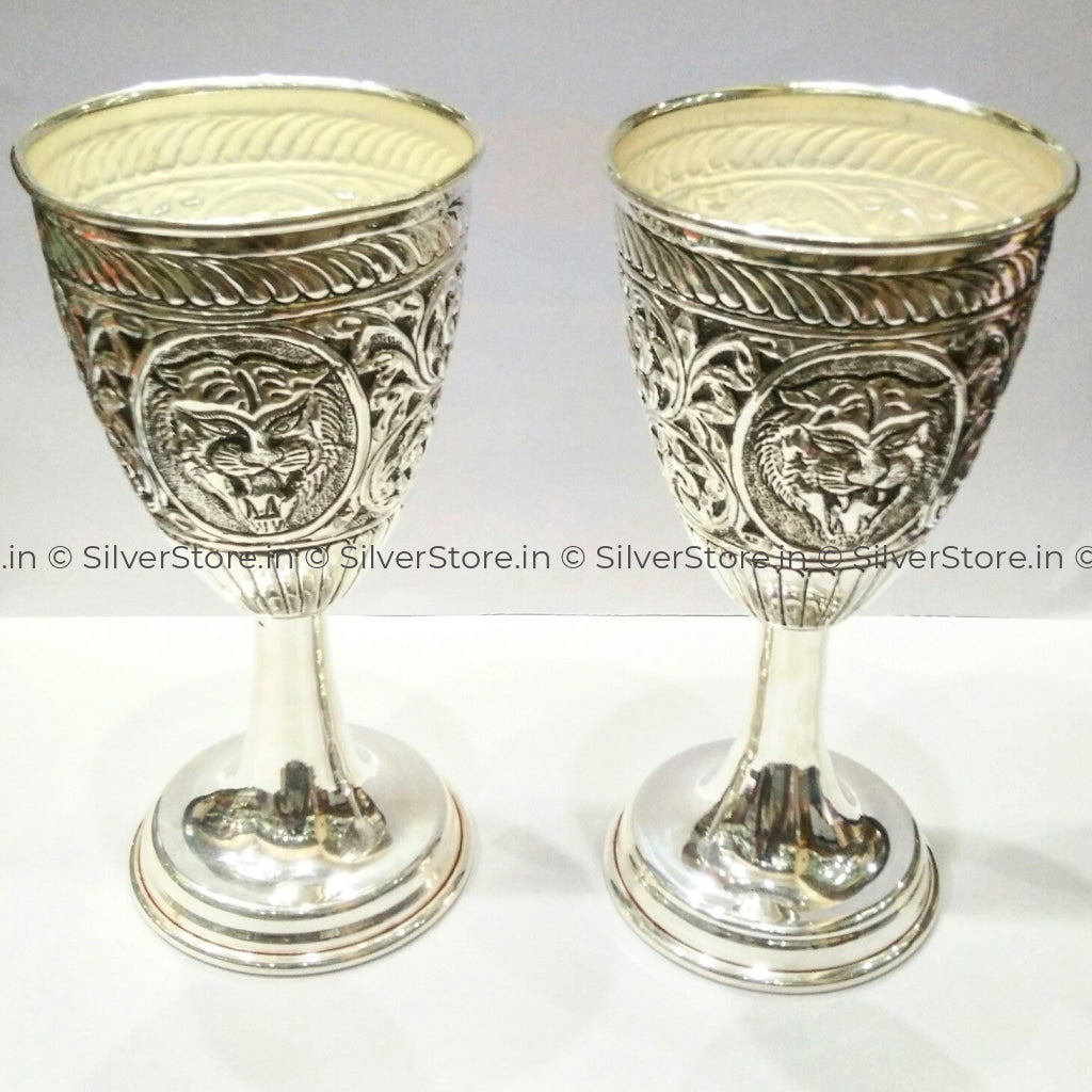 silver wine glasses Pure Silver Wine Glasses with Antique finish (pack of 2)