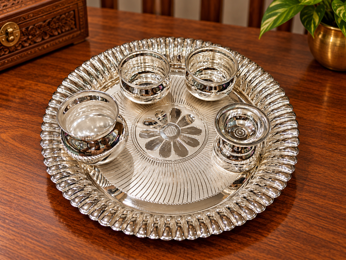 925 Silver Pooja thali set - Pack of 5 pc - 8" size