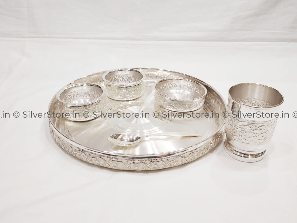 10 Silver Dinner Set - Nakshi Asha Pattern -990 Bis Hallmarked Silver Dinner Set