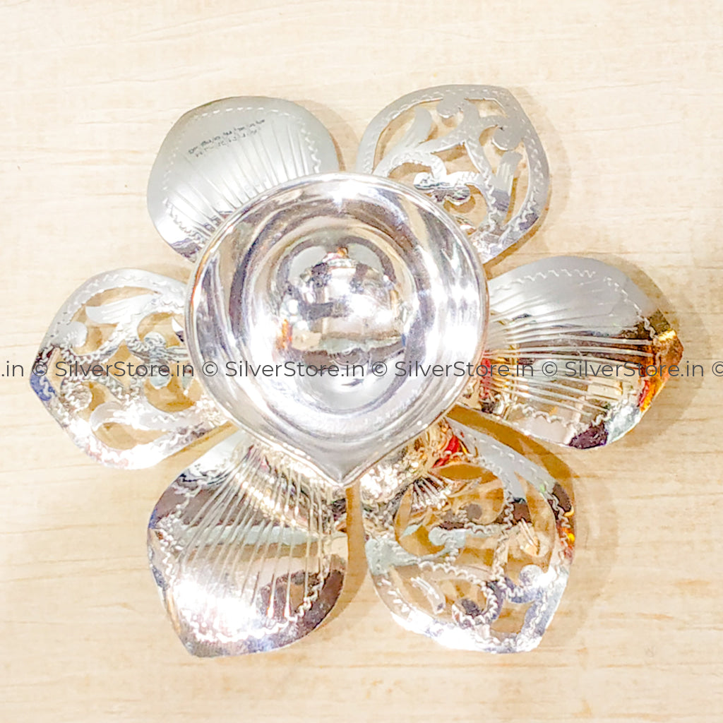 Silver Diya - Flower Engraved 925