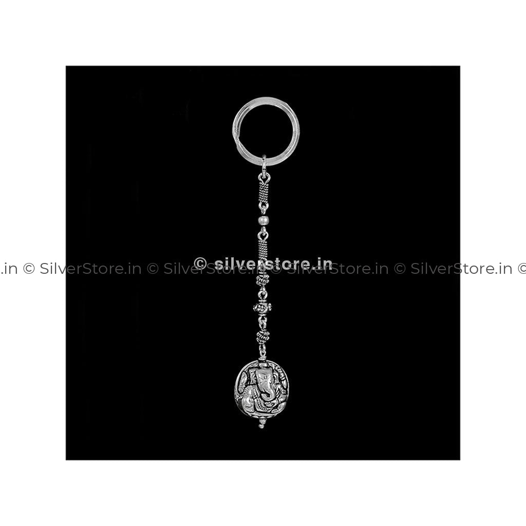 Silver Ganesh Engraved Keychain