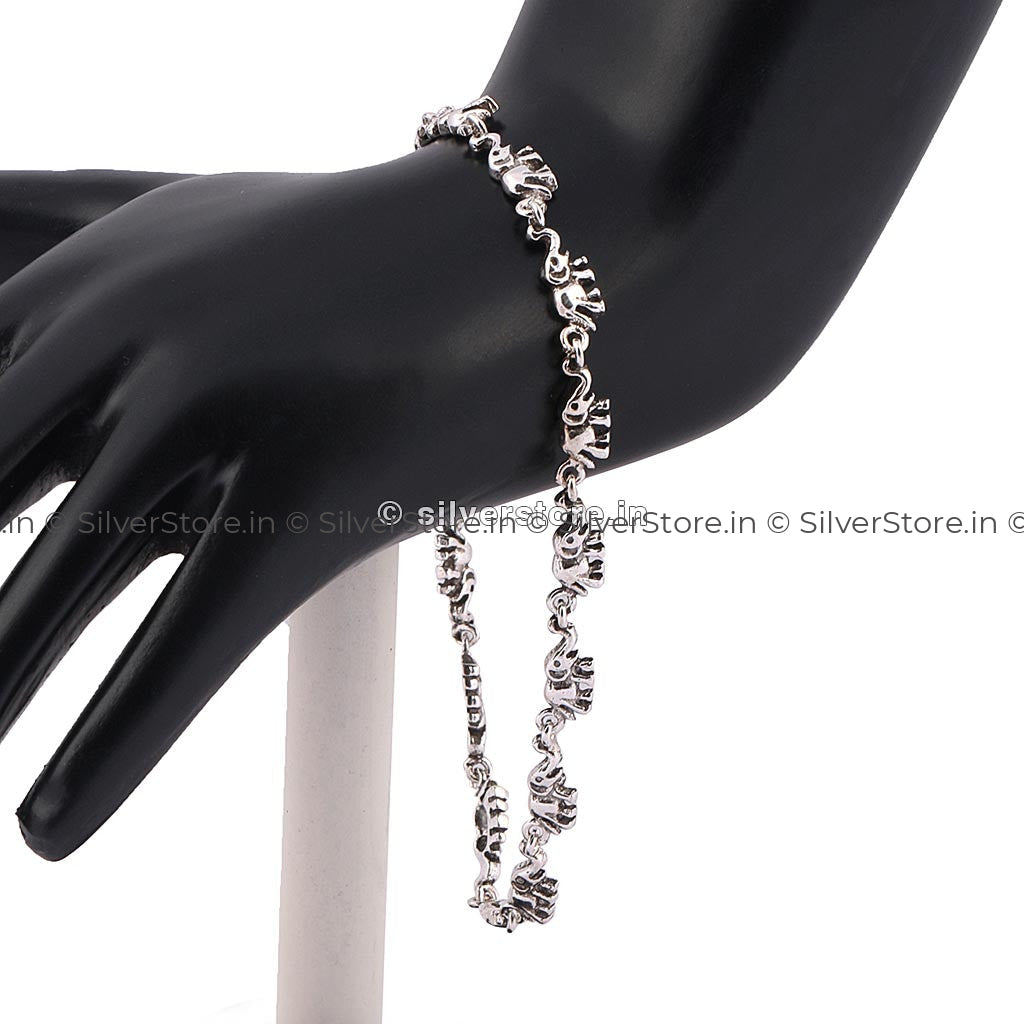Silver Interlinked Elephant Bracelet Womens Bracelets