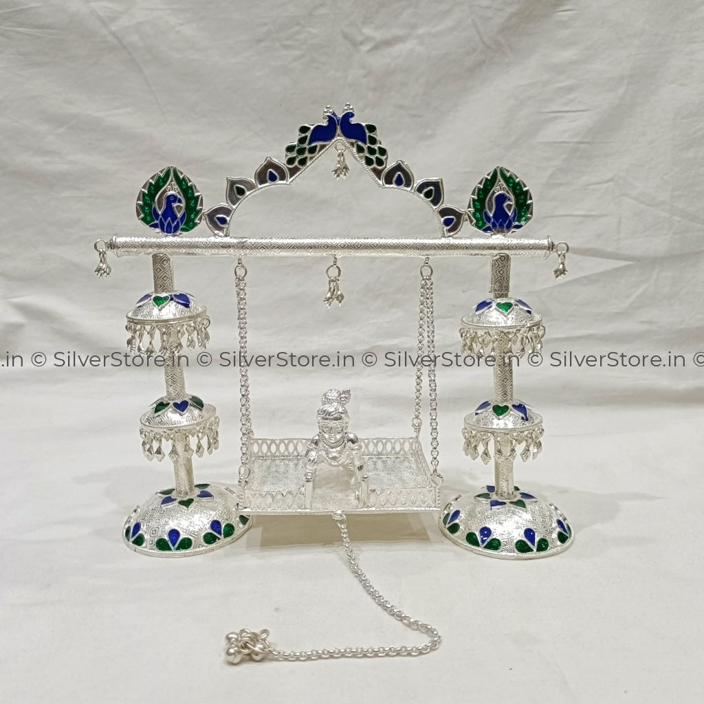 Silver Jhula - Swing 925 Pure Silver Jhumar Pattern Pooja Item