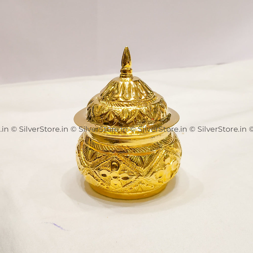 Silver kum kum box - 925 Silver - gold polished – SilverStore.in