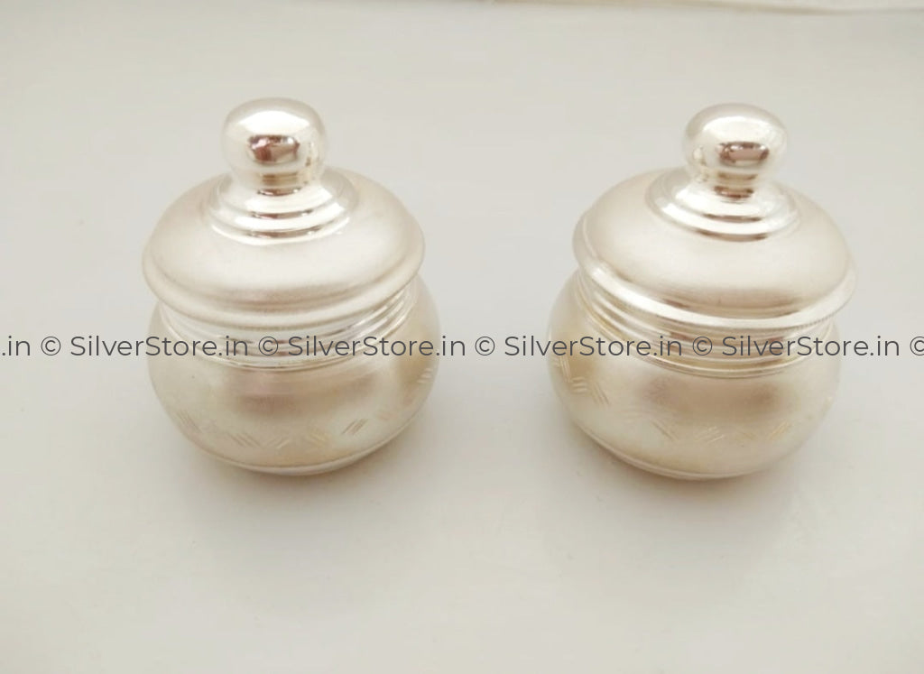 Silver Kum Box - Pack Of 2 Pooja Item