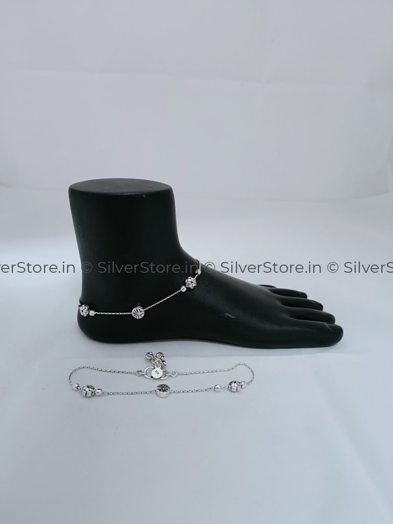 Silver Payal / Anklet - 925 -Flower Candy Pattern An-8