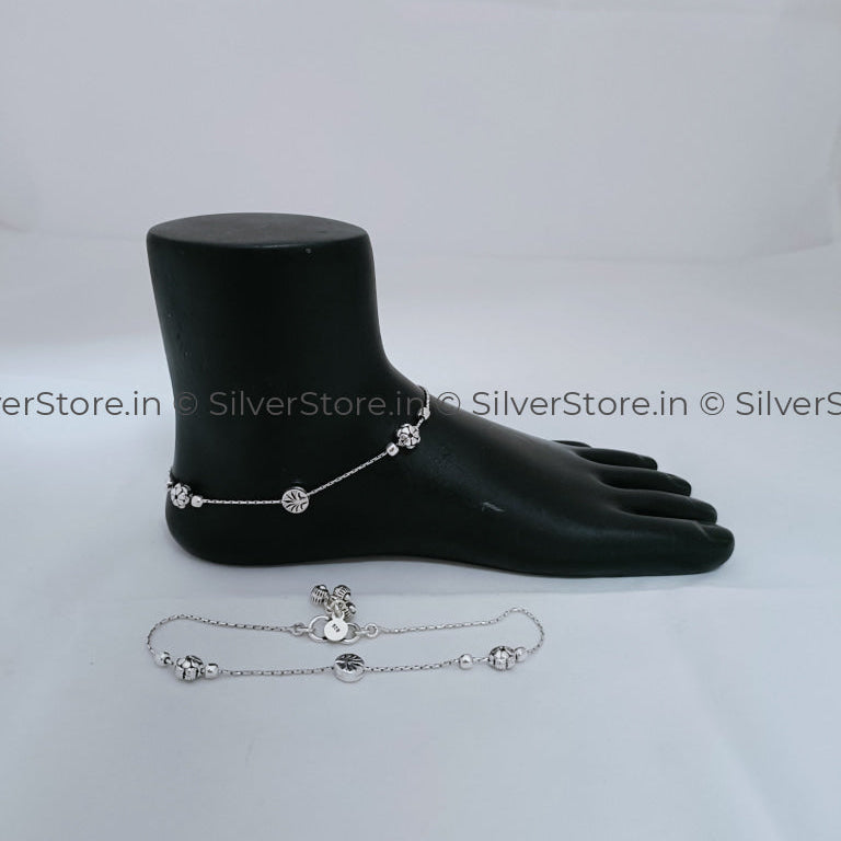 Silver Payal / Anklet - 925 -Flower Candy Pattern An-8