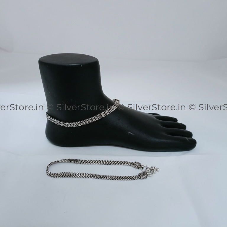Silver Payal / Anklet - 925 Foxtail Belt Pattern An-13