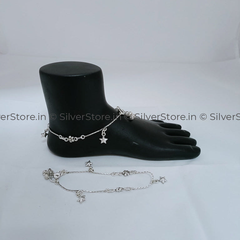 Silver Payal / Anklet - 925 Hanging Star Pattern An-11
