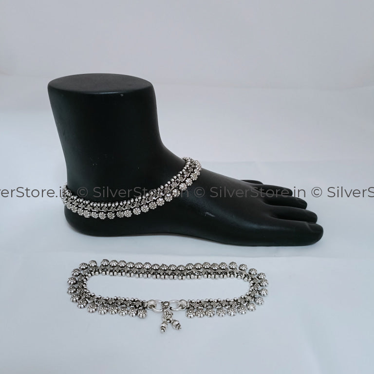 Silver Payal / Anklet - 925 Liked Flower Pattern An-23