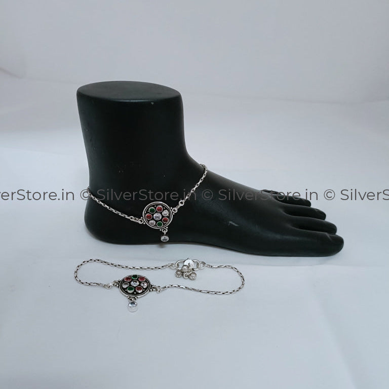 Silver Payal / Anklet - 925 -Moon Pattern An-4
