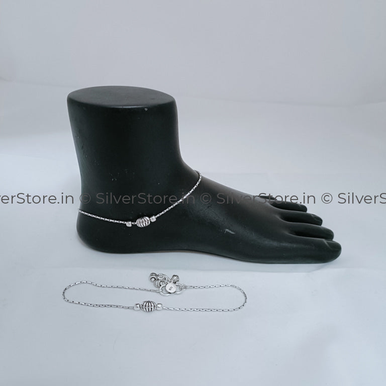 Silver Payal / Anklet - 925 Nut Bead Pattern An-16