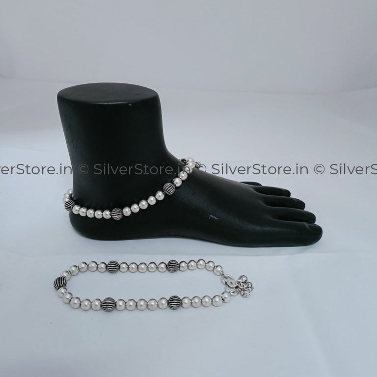 Silver Payal / Anklet - 925 Rolling Balls Pattern An-12