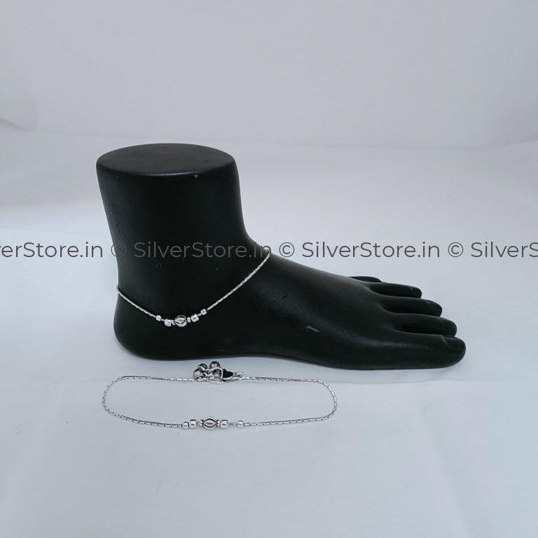 Silver Payal / Anklet - 925 -Shell Bead Pattern An-7