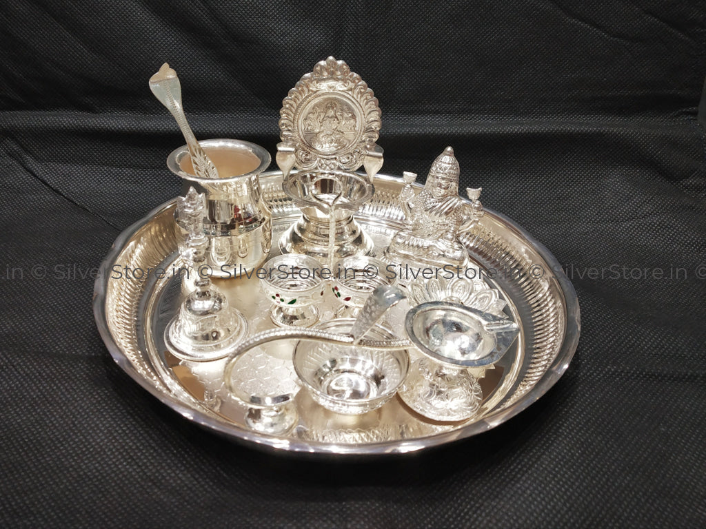 Silver Pooja Set - Pack Of 9 Items