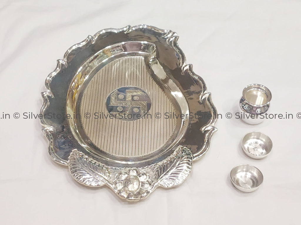Silver Pooja Thali - Pan Shape 925 Bis Hallmarked Pooja