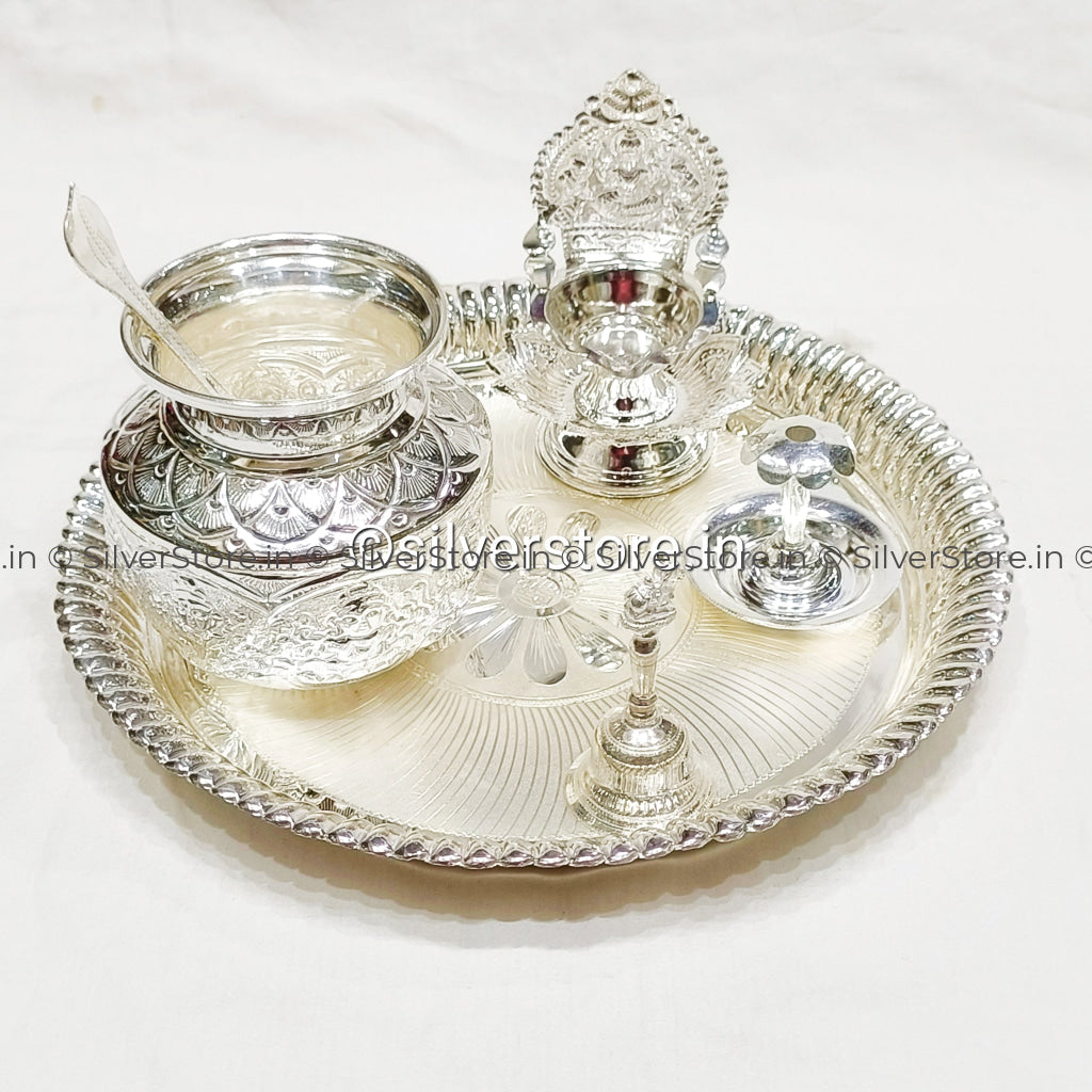 Silver Pooja Thali Set - 925 Silver -9 Size Pack Of 6