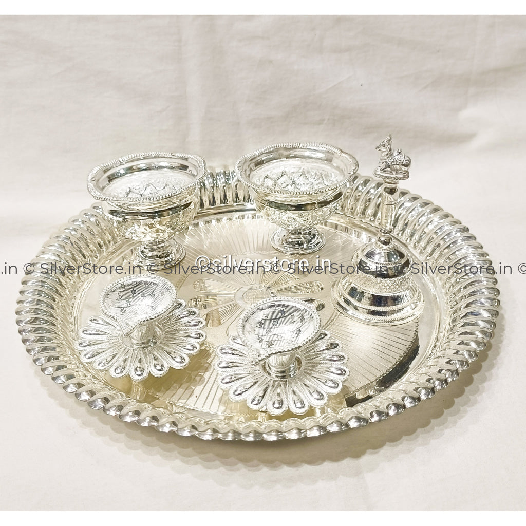Silver Pooja Thali Set - 925 Silver Pack Of 6 Pcs 8 Size