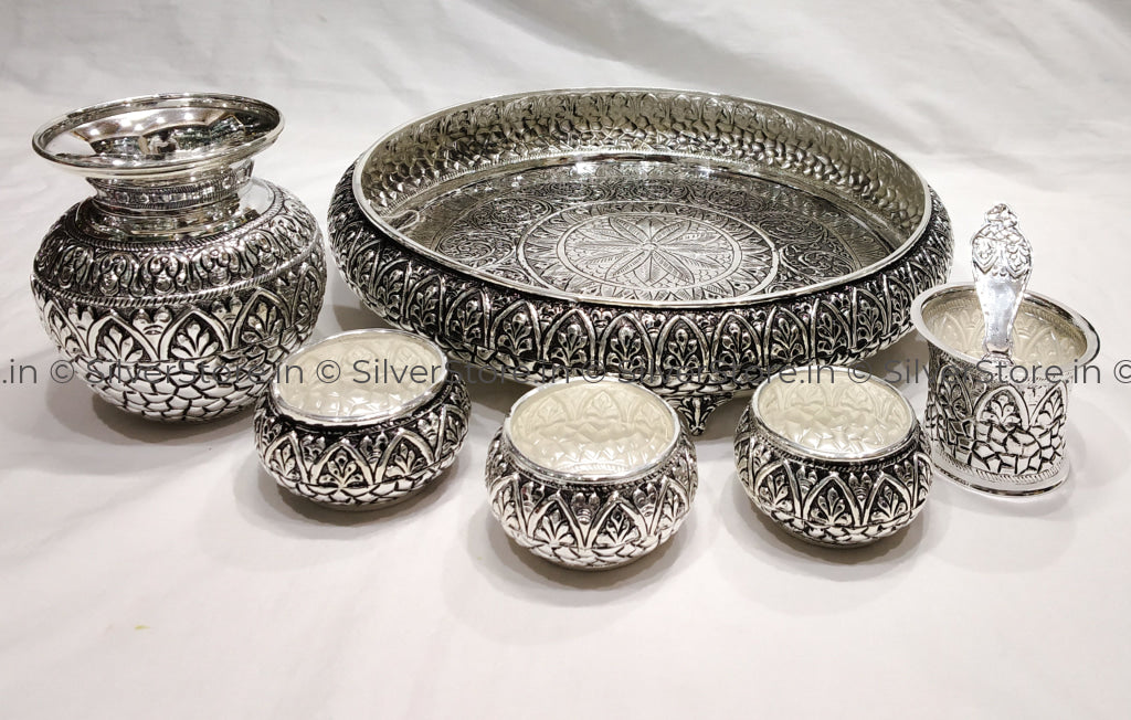 Silver Poojs Set - 925 Pure Silver Pooja Thali