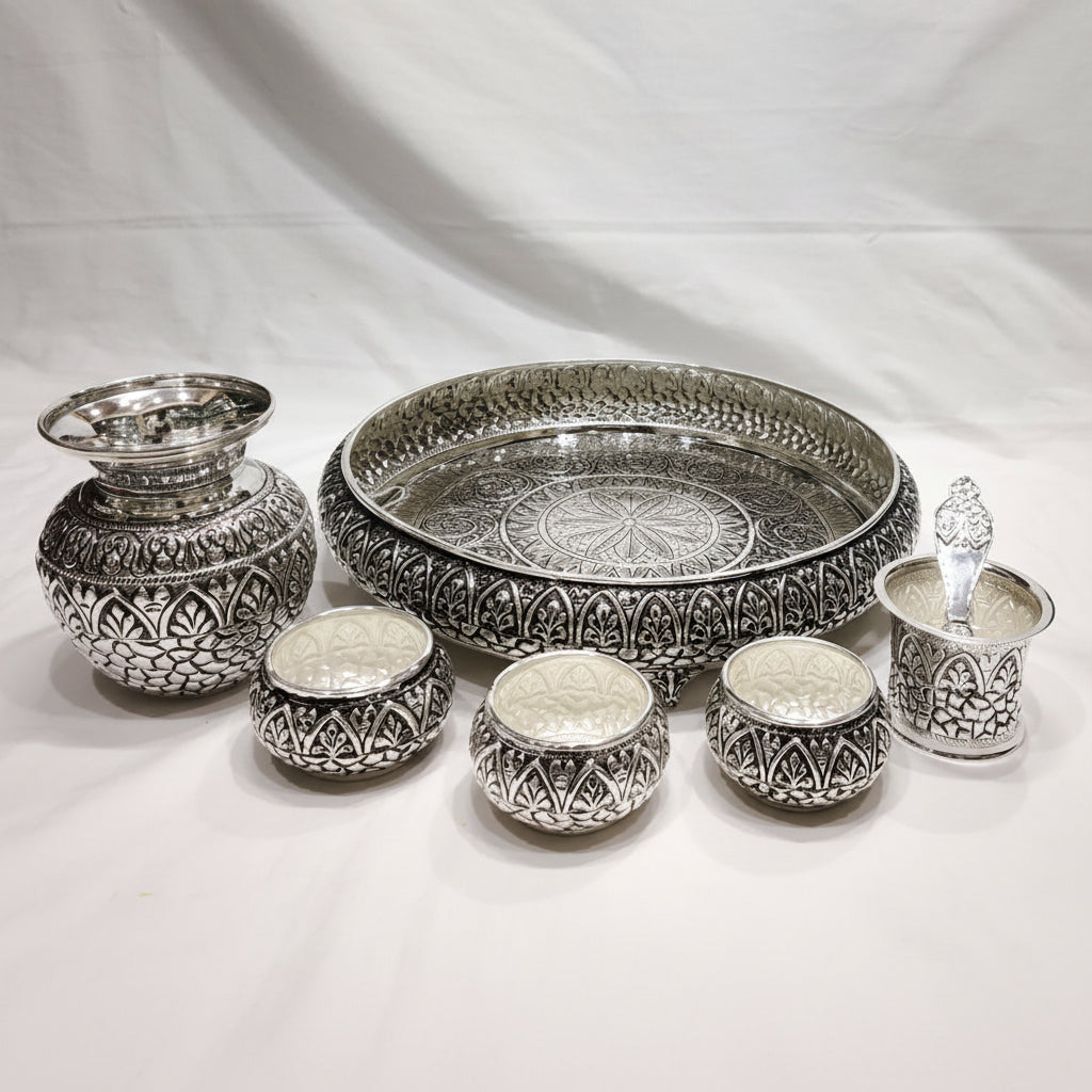 Silver Poojs Set - 925 Pure Silver Pooja Thali
