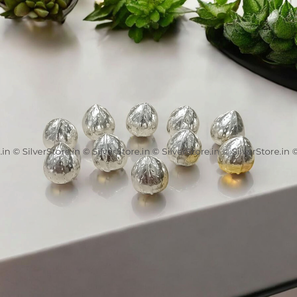 Silver Supari - Silver Nuts - Pack of 10 (small size) pooja item