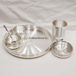 8 Size - 999 Pure Silver Dinner Set / Thali With Gold Flower In The Center Ashapura Pattern With Bis