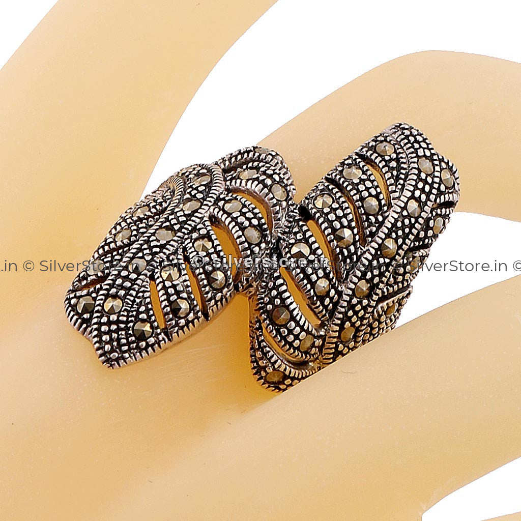 925 Antique Twin Leaf Designed Silver Ring
