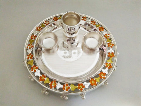 925 Bis Hallmarked - Swastika Pattern Pooja Thali 6 Diameter Size.