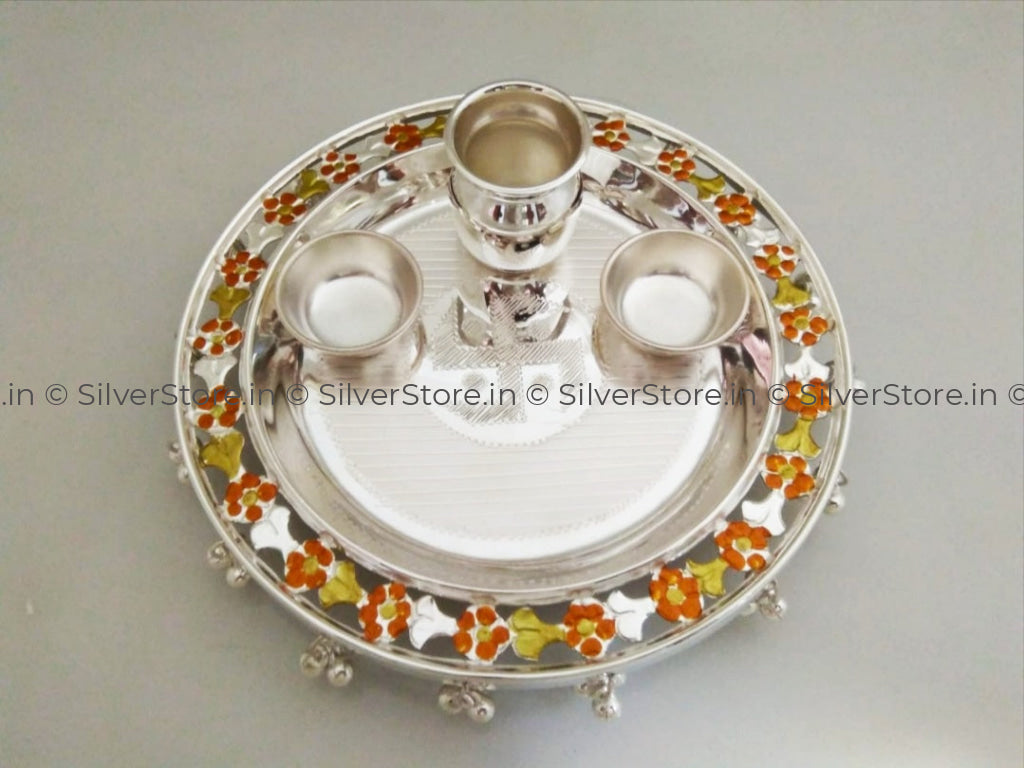 925 Bis Hallmarked - Swastika Pattern Pooja Thali 6 Diameter Size.