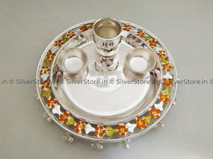 925 Bis Hallmarked - Swastika Pattern Pooja Thali 6 Diameter Size.