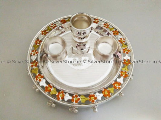 925 Bis Hallmarked - Swastika Pattern Pooja Thali 6 Diameter Size.
