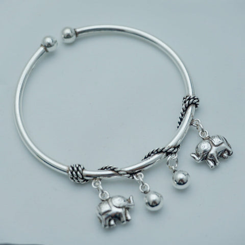 925 Pure Silver Bracelet For Women - Twin Elephant Pattern
