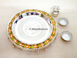 925 Pure Silver Pooja Thali - Flower Pattern