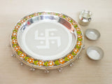 925 Pure Silver Pooja Thali - Swastik Pattern Bis Hallmark