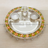 925 Pure Silver Pooja Thali - Swastik Pattern Bis Hallmark