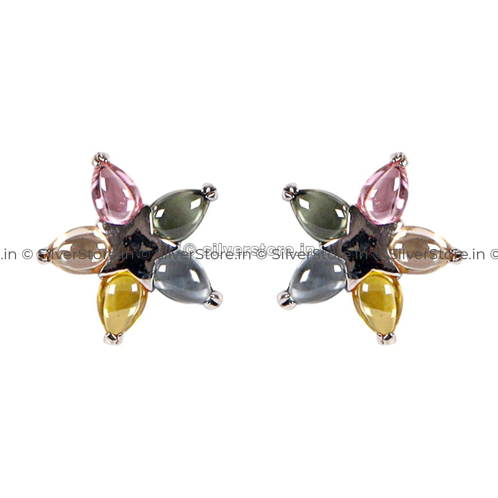 925 Silver Coloured Stone Studs Earing
