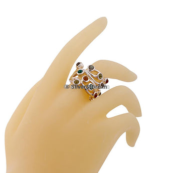 925 Silver Multi-Colour Stone Designer Ring