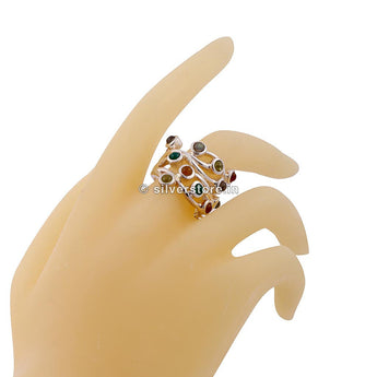 925 Silver Multi-Colour Stone Designer Ring