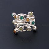 925 Silver Multi-Colour Stone Designer Ring