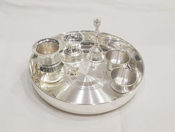 925 Silver Pooja Thali - 6 Size Pack Of Items Pooja