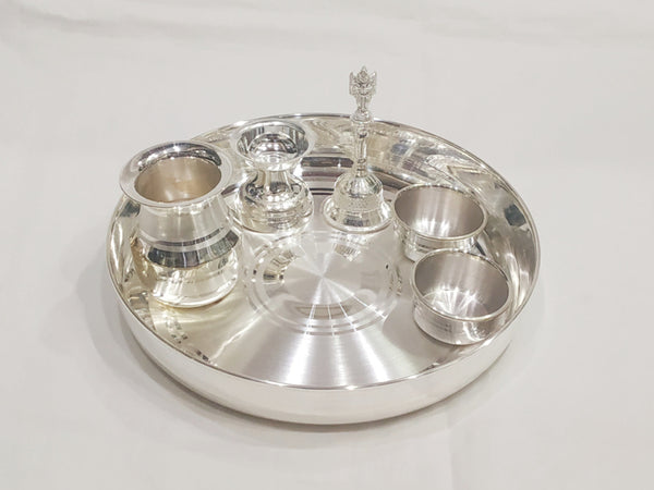 925 Silver Pooja Thali - 6 Size Pack Of Items Pooja