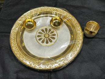 925 Silver Pooja Thali - Gajra Pattern 9 Size Silver
